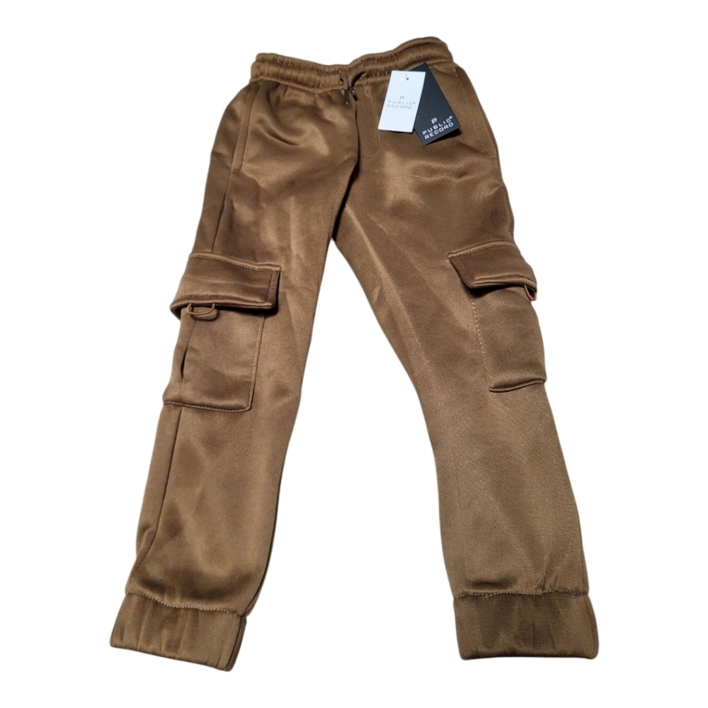 NWT Public Record Kids Brown Sweatpants Straight Leg Cargo Pockets - Size 5M